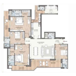 Floor Plan - 4 BHK + 4T + Servant, 3380 SQ.FT. at Puri Diplomatic Residences