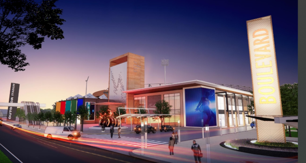 Image of the new stadium's exterior design, showcasing a sleek and contemporary look.