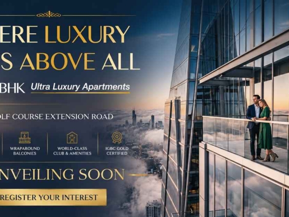 Anant Raj The Estate One Sector 63A Gurgaon featuring ultra luxury 3 & 4 BHK apartments on Golf Course Extension Road with a modern high-rise tower and panoramic skyline views.